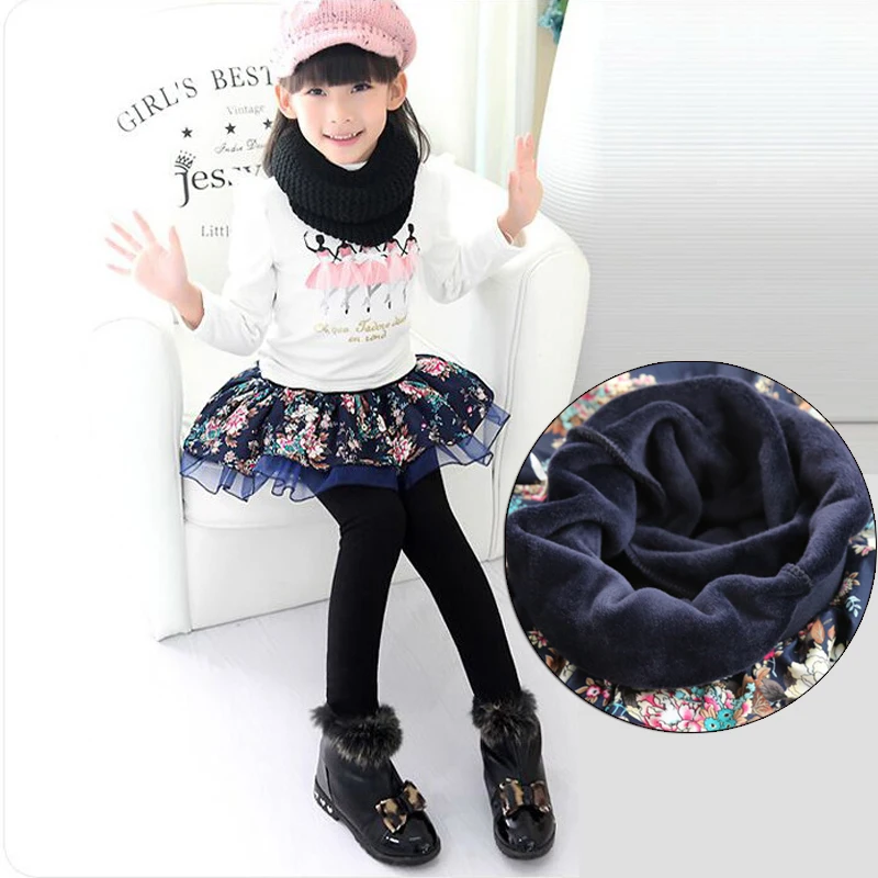 winter girl pants Girls Skirt-pants flowers lace Cake Tutu skirt girls warm kids leggings children thicken skinny trousers | Детская