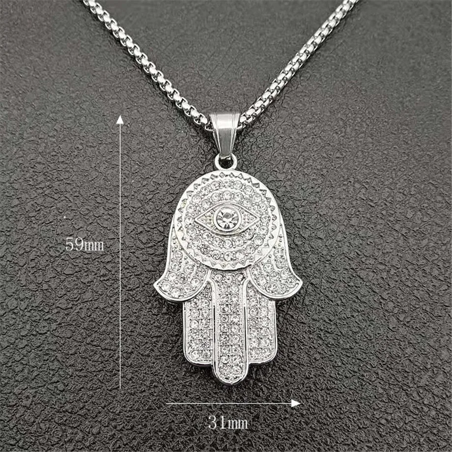 Хип хоп Iced Out Хамса рука Фатимы Кулон & цепь для женщин/мужчин золотой цвет