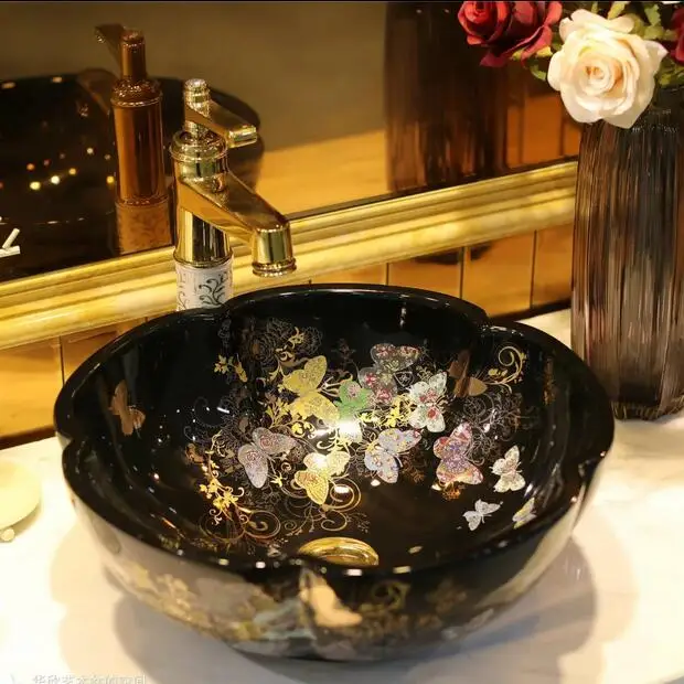 Романтические бабочки художественная черная фотография раковина для ванной