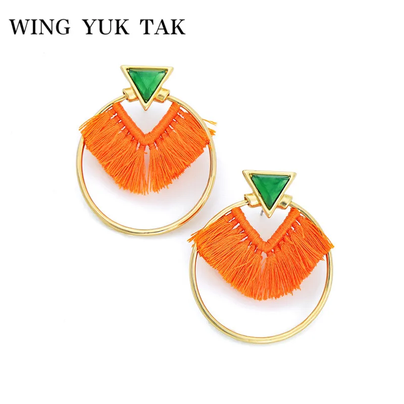 Женские серьги кисточки wing yuk tak в богемном стиле оранжевого цвета Модные Простые