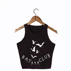 Женский укороченный топ, готический топ с принтом летучая мышь, кот, луна, звезда, готические символы, пентаграмма, гранж, милый топ на бретелях, черная уличная одежда