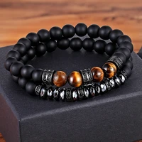 tyo 2pcsset couple gifts women pulseira masculina men handmade 8mm matte bead bracelet black cubic zirconia fashion jewelry