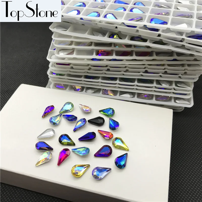 TopStone Drop Crystal Colors AB 6x10 мм 8x13 стеклянный кристалл в форме слезы модные камни с острым