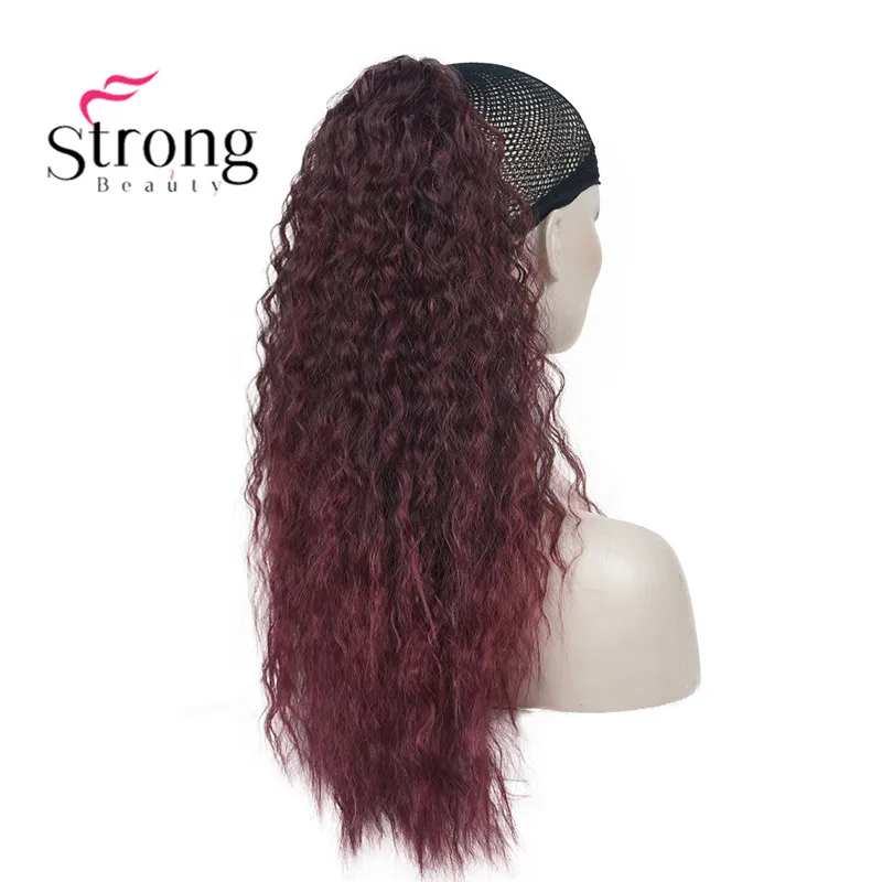 04A Burgundy StrongBeauty 6 видов цветов длинные кудрявые Кудрявые Волнистые конский хвост парик африканские кудри 22-24 дюймов синтетические Тепло сопротивляются цвету выбора - Цвет: 04A Burgundy