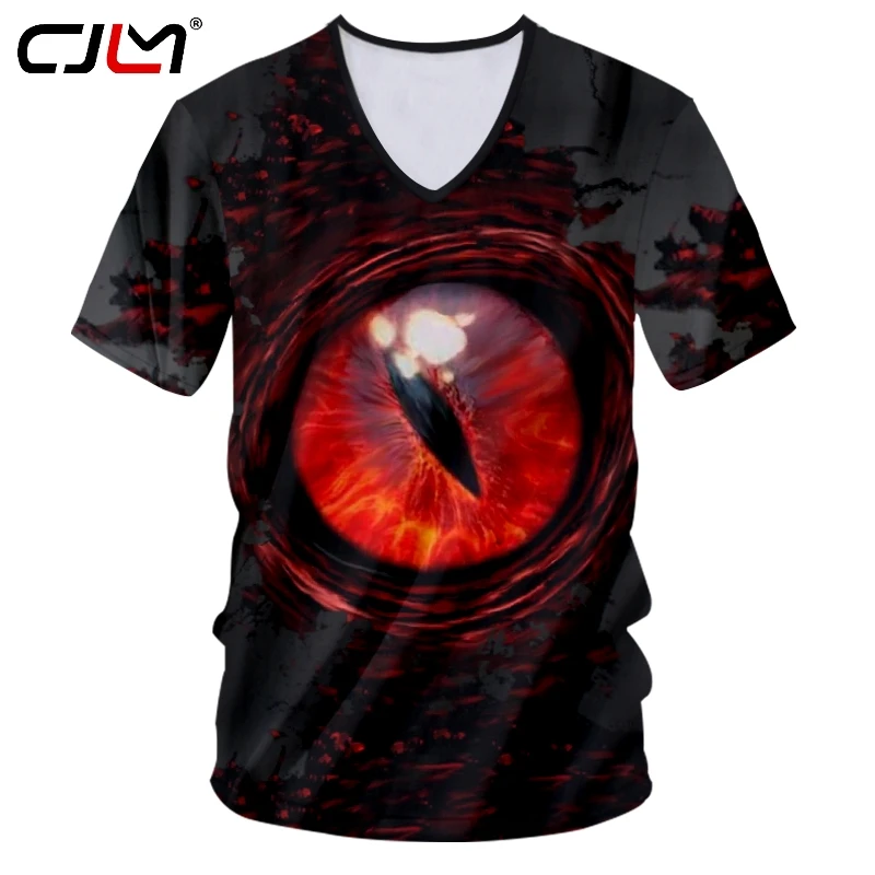 

CJLM Новая мужская цветная футболка с треугольным вырезом, 3D принтом, персональная футболка с красными глазами, ужас, Мужская футболка спанде...
