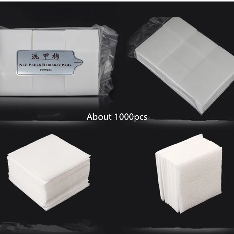 

About 1000pcs Cotton Pad Nail Wipe UV Gel Nail Tips Polish Remover Cleaner Lint-Free Pads Paper Napkins Manicure Tool 40#
