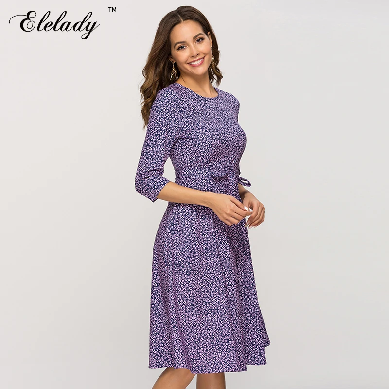 Elelady 2019 новые модные женские фиолетовые трапециевидные платья элегантные с