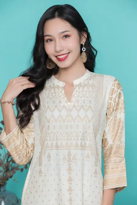 Женское платье с этническим принтом хлопковое рукавом три четверти в индийском