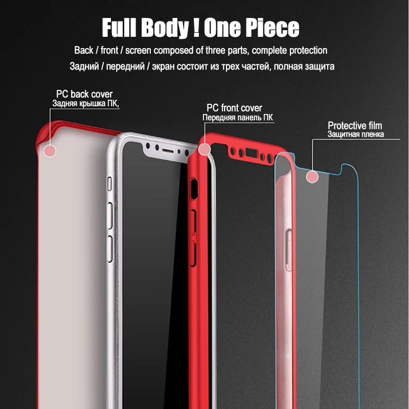 LuckGuard Full Cover Cases For iPhone 6 6s 7 8 Plus 5 5S SE X Shockproof s 360 Degree Case With Glass |