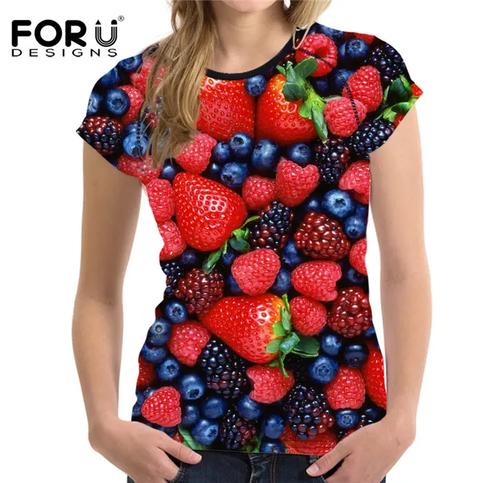 C0653BV FORUDESIGNS/ летняя футболка, женские топы, футболки с 3D принтом клубники, забавная футболка, повседневные футболки для молодых девушек, футболки красного цвета XXL - Цвет: C0653BV