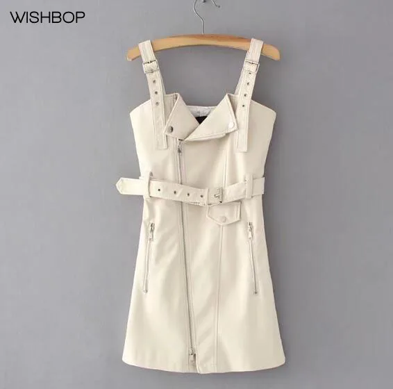 Новинка 2017 модное мини-платье SWISHBOP из искусственной кожи с ремешками молнией