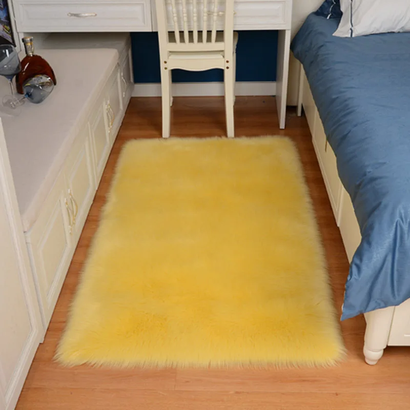 Yellow Плюшевые ковры из искусственной овечьей шерсти, пушистый ковер для спальни, гостиной, искусственный коврик для пола, меховой однотонный Пушистый Ковер, украшение - Цвет: Yellow