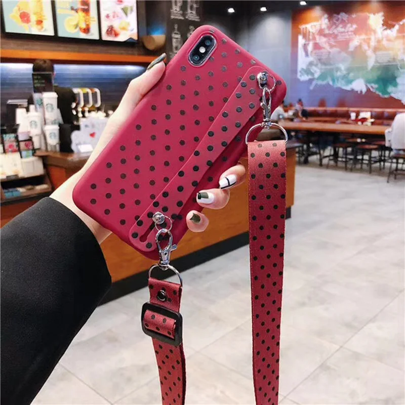 MORINBO for iPhone 6 7 8 Plus cute wave point soft TPU case X XR XS Max all bag with lanyard phone |