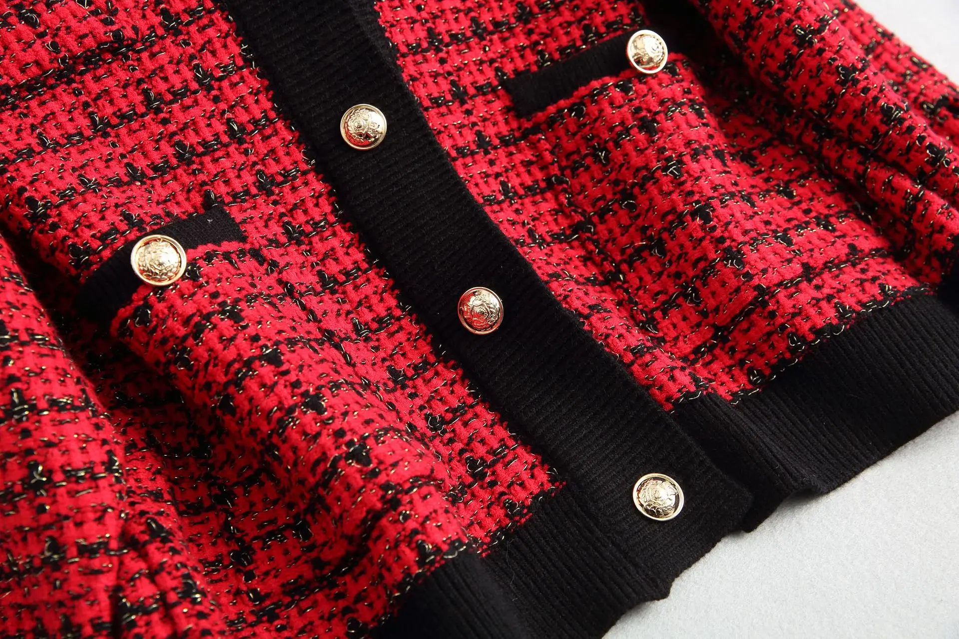 В винтажном стиле Сезон весна осень в клетку мягкие шерстяные вязаные жакеты