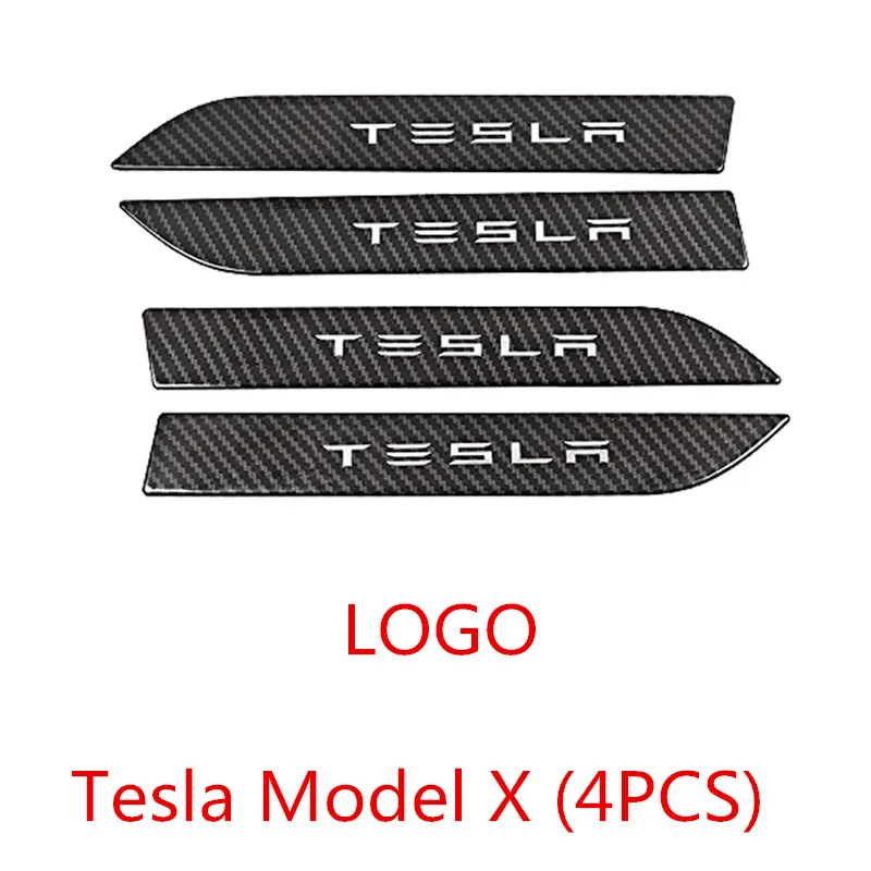 LOGO Тесла двери автомобиля ручка Крышка, защита отделки стикеры Наклейка 3D реальные углеродного волокно с полиуретаном для модель X - Название цвета: LOGO