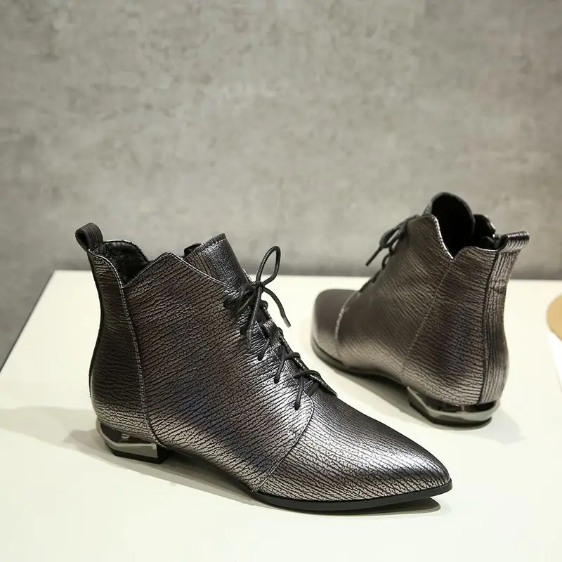 ODS Botas Mujer женские зимние ботильоны из натуральной кожи на плоской подошве женская