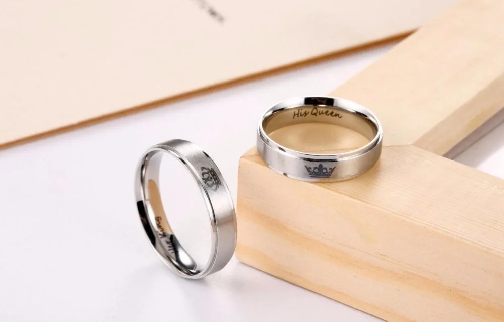 King and Queen Stainless Steel Ring Sets -match jewelry box | Украшения и аксессуары