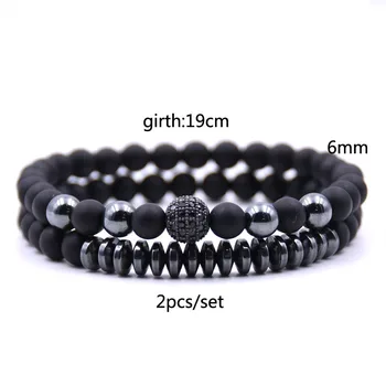 Fashion Pave CZ Men Bracelet - Stone Beads With Hematite 3