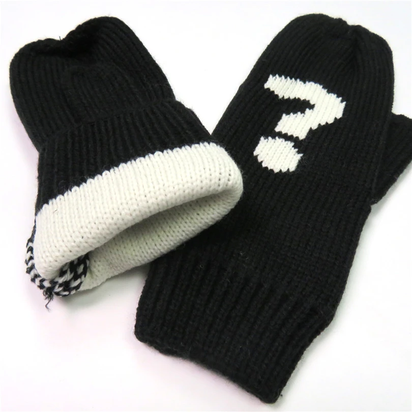 Женские перчатки варежки для женщин черные вязаные жаккардовые белые утепленные