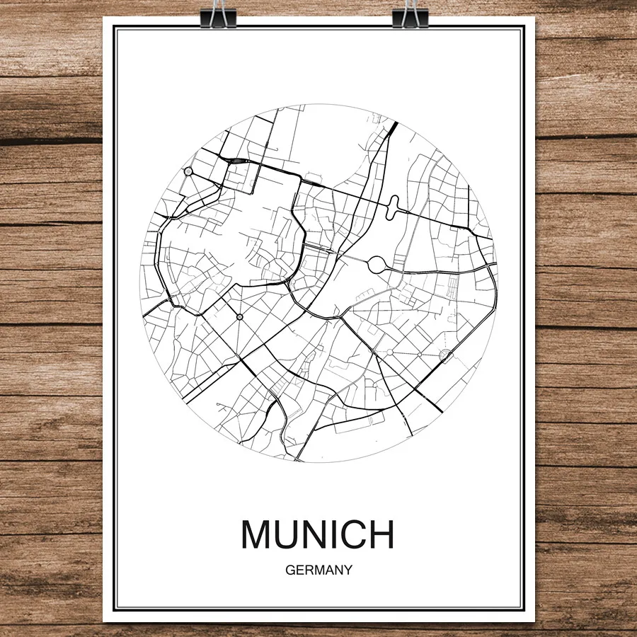MUNICH Germany Abstract World City Street Map Print Poster Coated Paper Cafe Bar Living Room Home Decor Wall Sticker 42x30cm | Дом и сад
