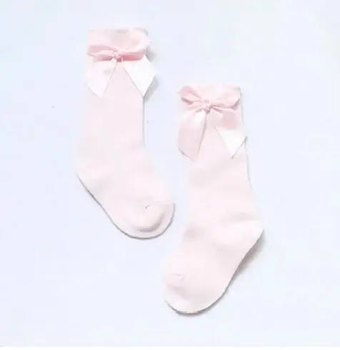 Pink Socks 1 пара, гольфы для маленьких девочек, носки принцессы с бантиками, детские длинные пинетки-трубы, вертикальные носки, новые носки с бантиком-бабочкой, детские носки - Цвет: Pink Socks