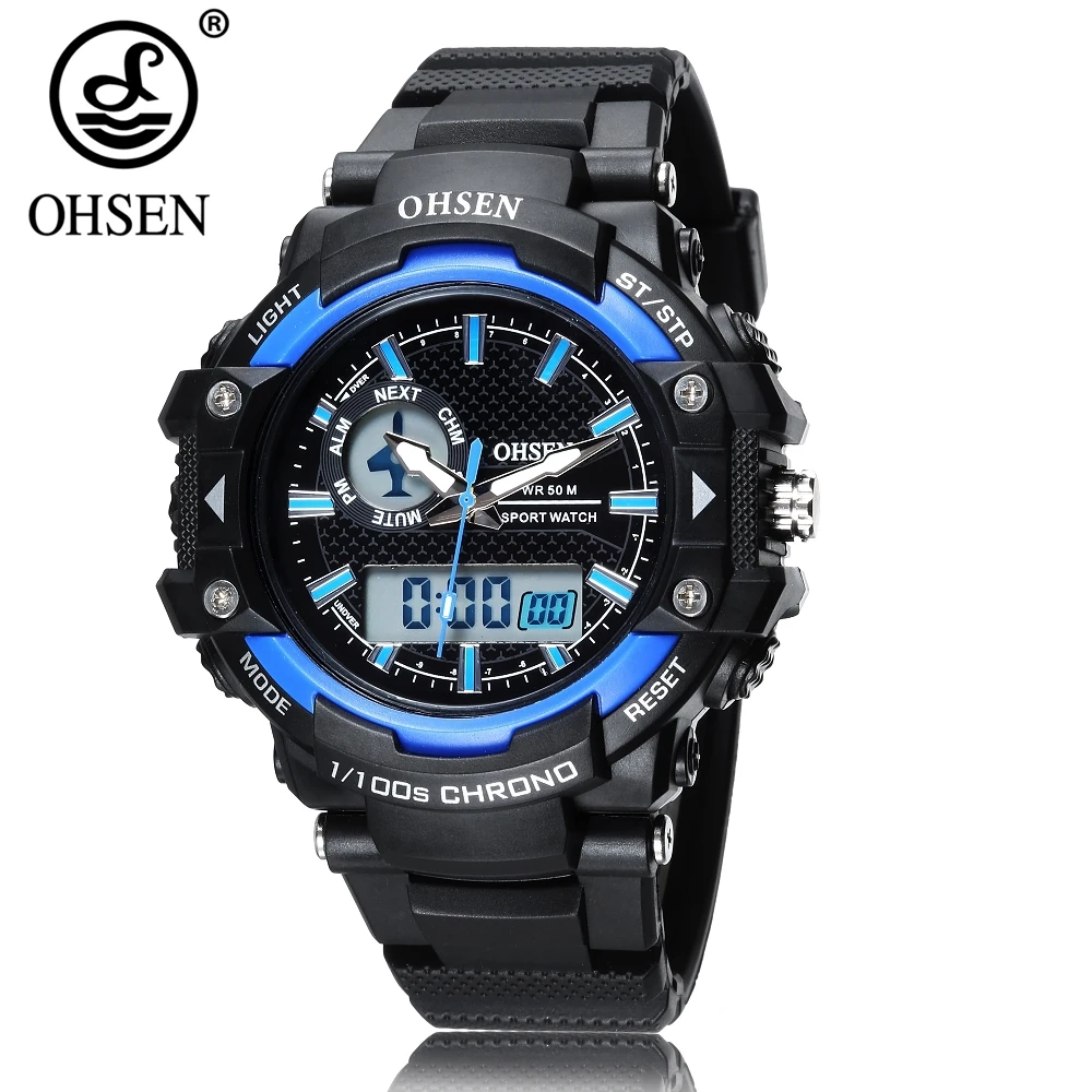 Новинка 2017 OHSEN Цифровые кварцевые мужские наручные часы 50 м водонепроницаемый