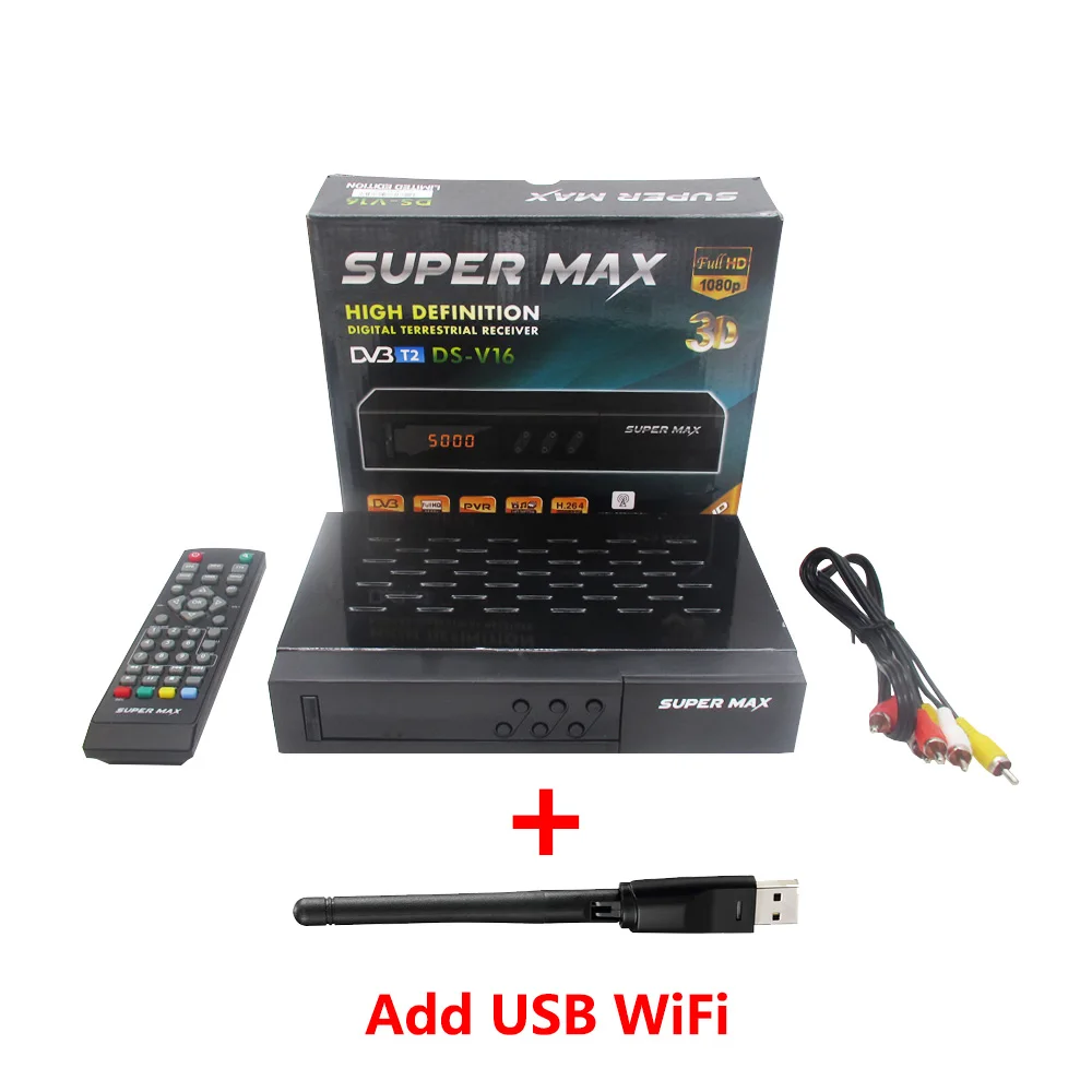 Супер Макс DVB-T2 DVB-T цифровой эфирный ТВ приемник Поддержка USB WiFi Youtube MPEG-4 H.264 1080P ТВ Тернер рецептор для Европы - Цвет: add RT5370 USB WiFi