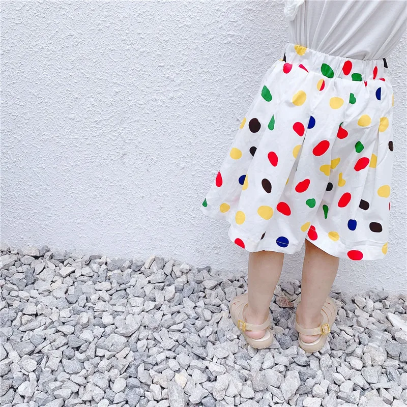 Детские свободные шорты для девочек брюки кюлоты в горошек Летние повседневные