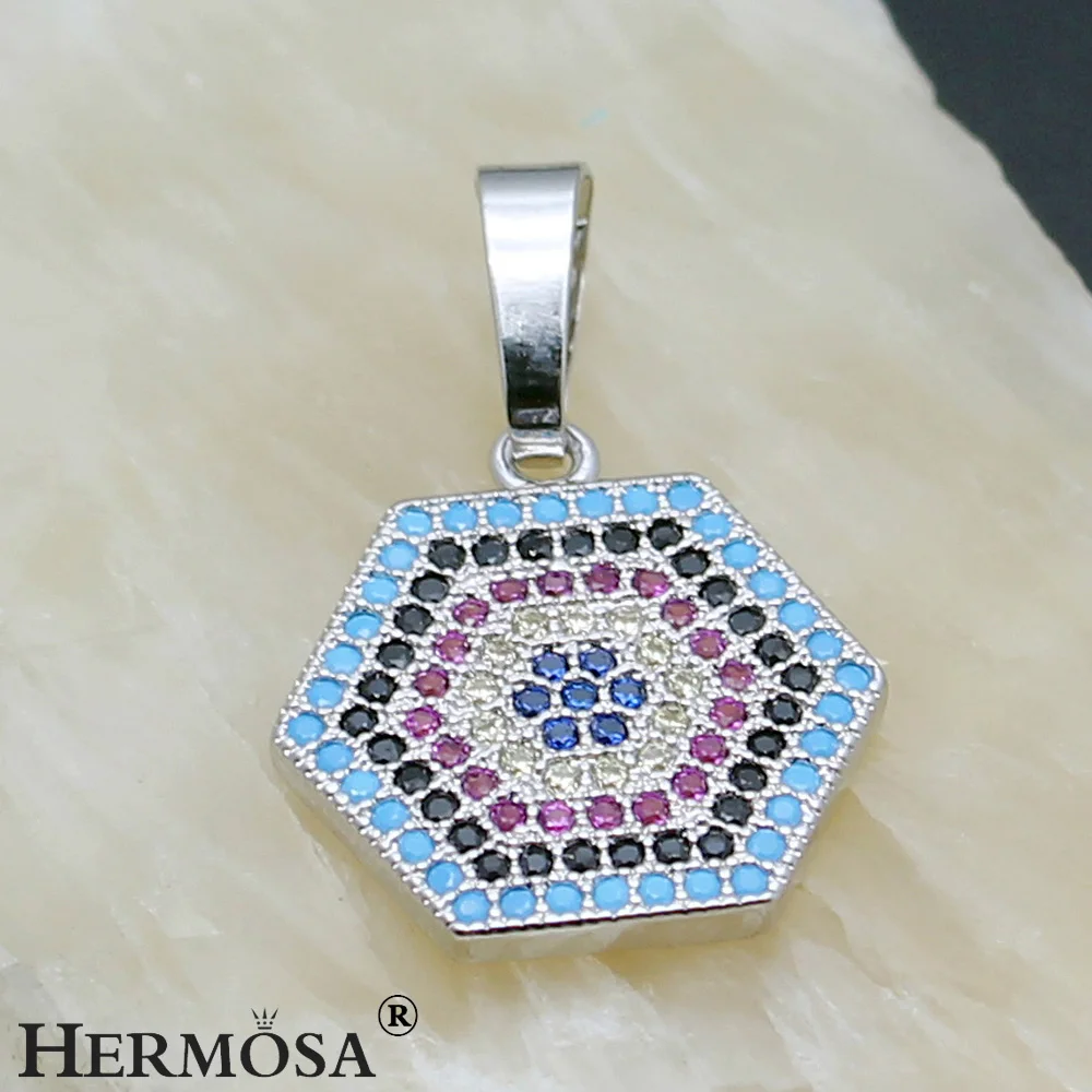 

Hermosa Jewelry Hot Fashion hexagon 925 sterling silver Color beauty Pendant+Chain ST76