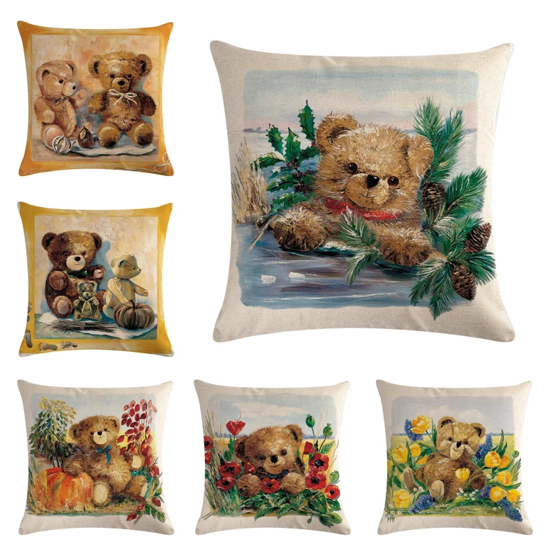 45*45 см с рисунком медведя из мультфильма хлопок лен наволочка для подушки