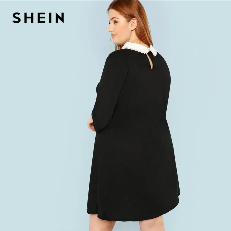 SHEIN Контрастное Платье С Бусинами Размера Плюс, Офисное Платье С Длинным Рукавом А-Силуэта