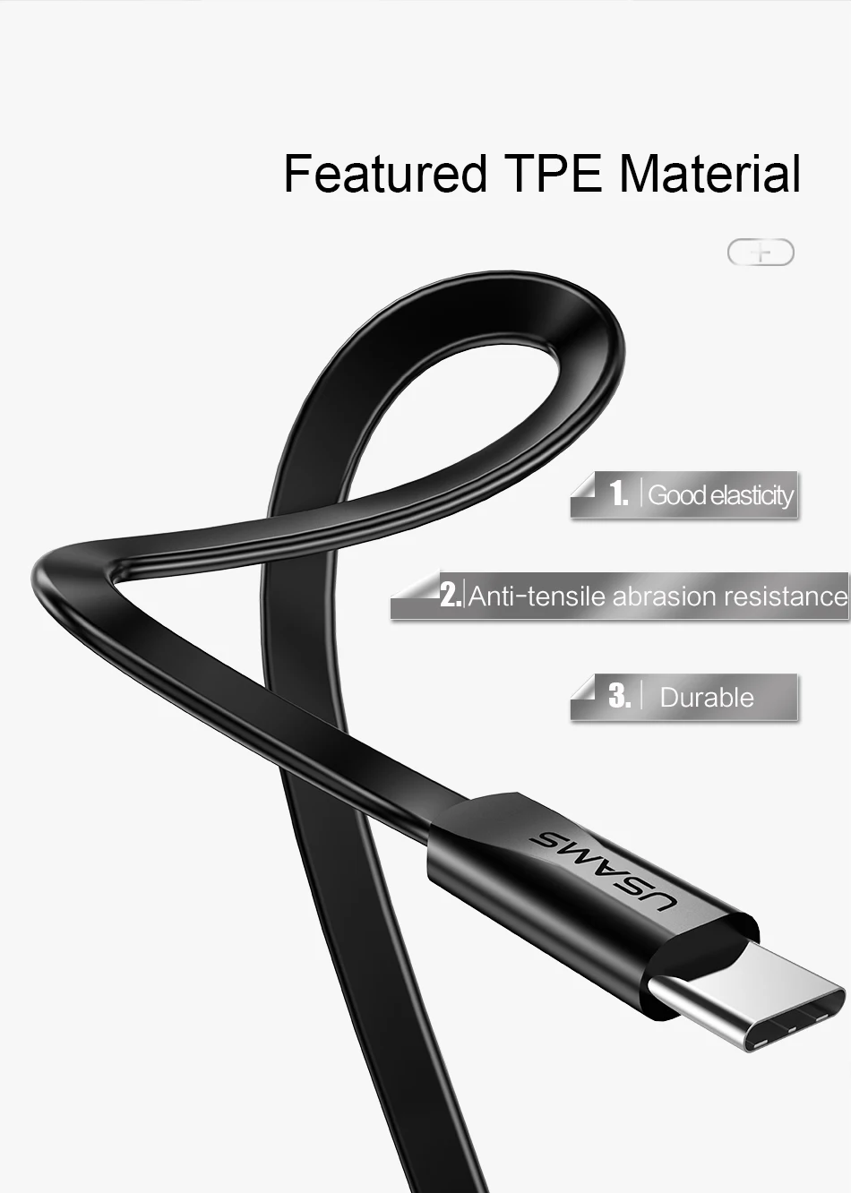 USAMS Быстрая зарядка usb type C кабель для One Plus 6 плоский USB C Быстрая зарядка USB зарядное устройство кабель для samsung Galaxy S9 S8 Plus
