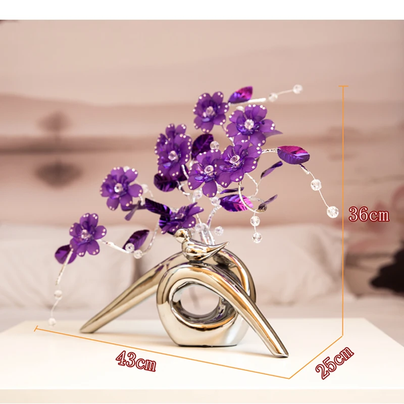 

Modern Crystal Flower Crafts Fashion Home Decoration Accessories Creative Ceramic Vase Tabletop Ornaments Luxury Wedding Gifts