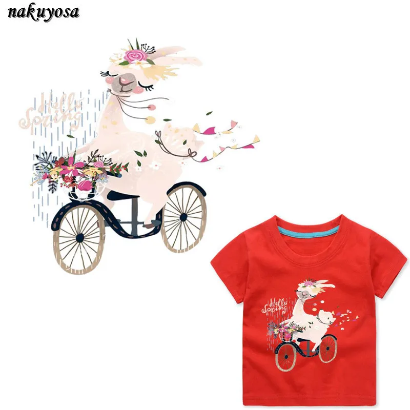 Счастливый Альпака ездить byecle патчи Железный На теплопередачи цветок гладильная