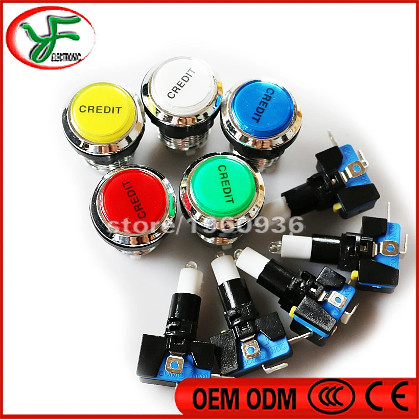 

CREDIT Logo 12V LED CHROME Silver plated illuminated Arcade Push Button+microswitch+stents for JAMMA Arcade game machine parts