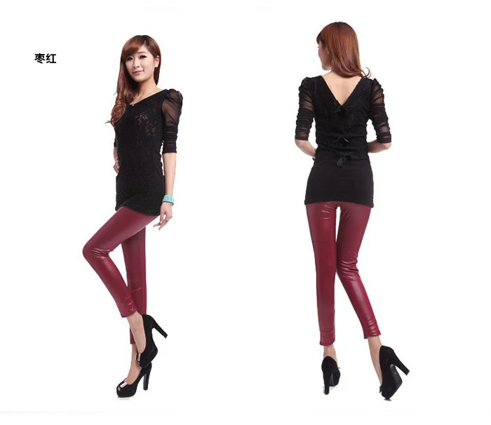 Женщины сексуальный приталенный искусственная кожа леггинсы сплошной дамы