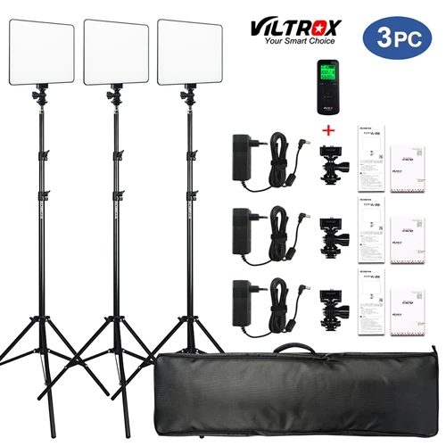 3PCS LED light VILROX 3/2 шт VL-200T двухцветный Диммируемый беспроводной дистанционный светодиодный светильник для видеосъемки, панельный светильник, комплект+ 7" светильник, подставка для студийной съемки - Цвет: 3PCS LED light