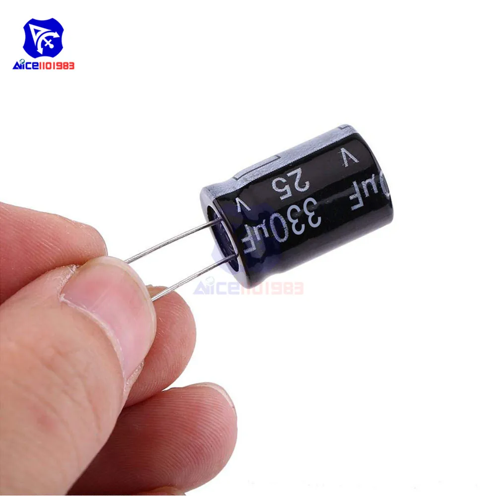 50PCS/Lot Redial Lead Aluminum Electrolytic Capacitor 25V 330uF Capacitance 10*12mm Low ESR | Электронные компоненты и