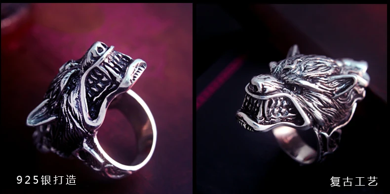 Для мужчин ваточника для Волчья Голова Байкер кольцо 925 пробы серебро Размеры 8 до