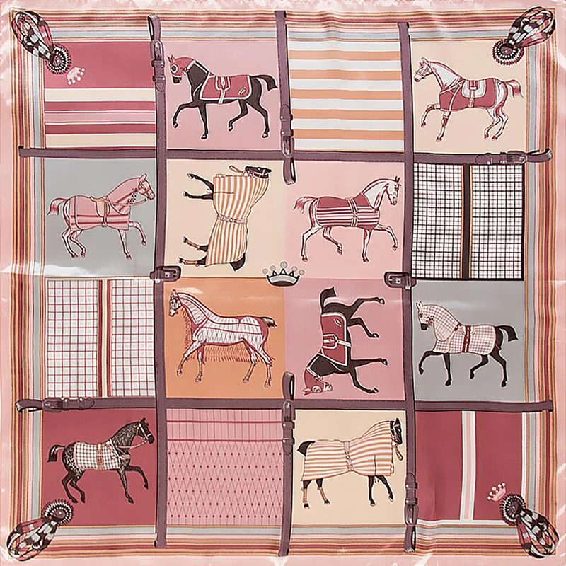 

Women Scarf Luxury Brand Horse Carriage Print Hijab Silk Satin Shawl Foulard Square Head Scarves Wraps For Ladies 90x90CM