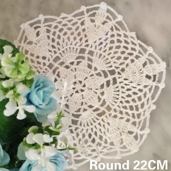 

22CM Round Handmade Crochet Flowers Pattern Table Dining Glass Drink Coaster Individual Mat Table Cloth Wedding Banquet Decor