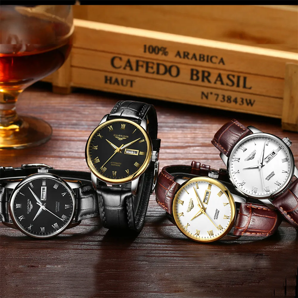 Reloj Hombre GUANQIN автоматические механические светящиеся часы с датой Топ бренд класса