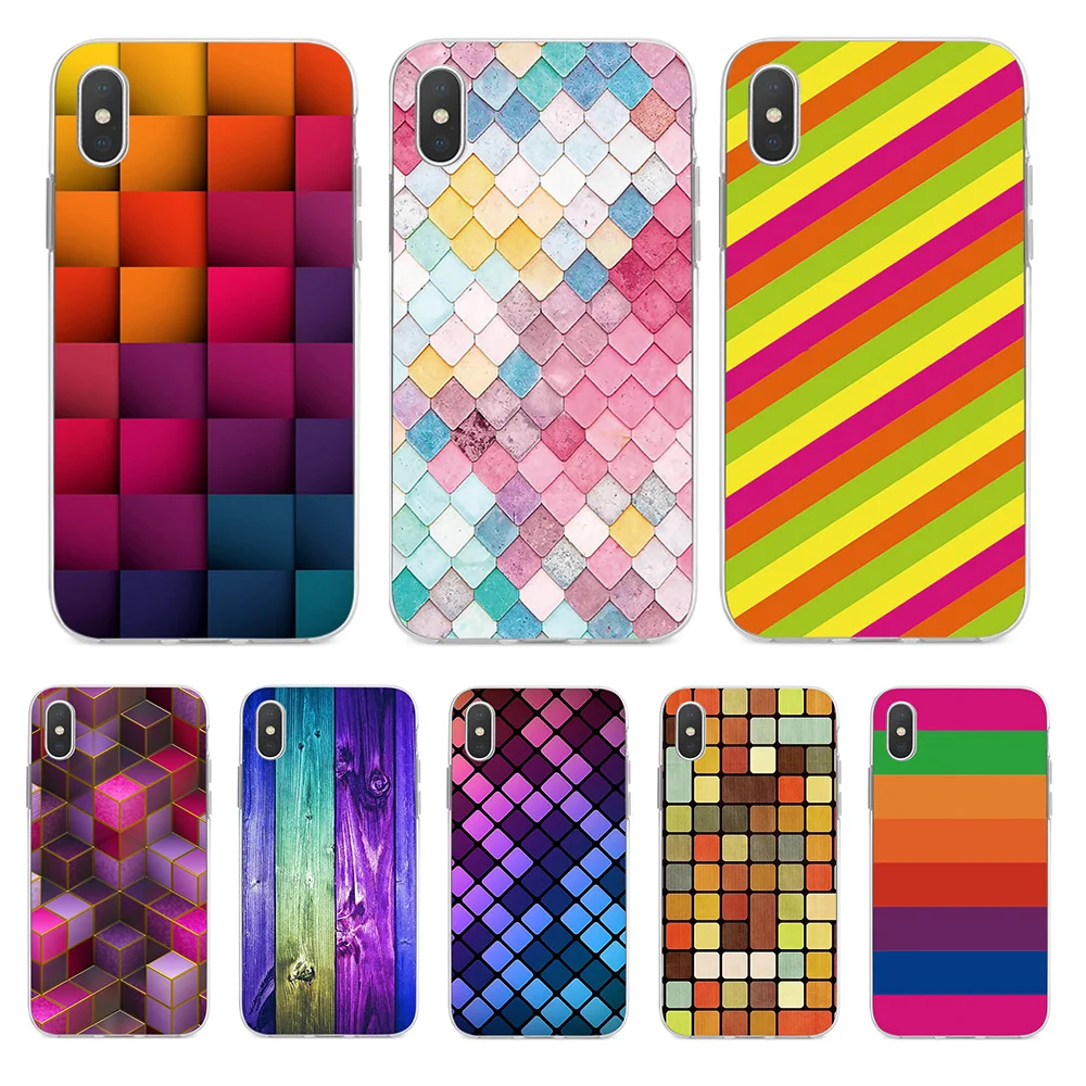 Colored Checkered Rhomb Pattern Silicone Phone Case For iPhone 6 6S 7 8 Plus X XS MAX XR 5 5S SE Soft Back Cover |