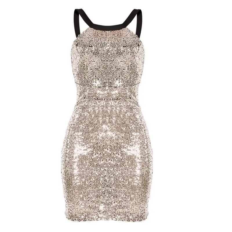 Женщины тонкий лето европа металлик цвет sexy backless dress о образным вырезом без