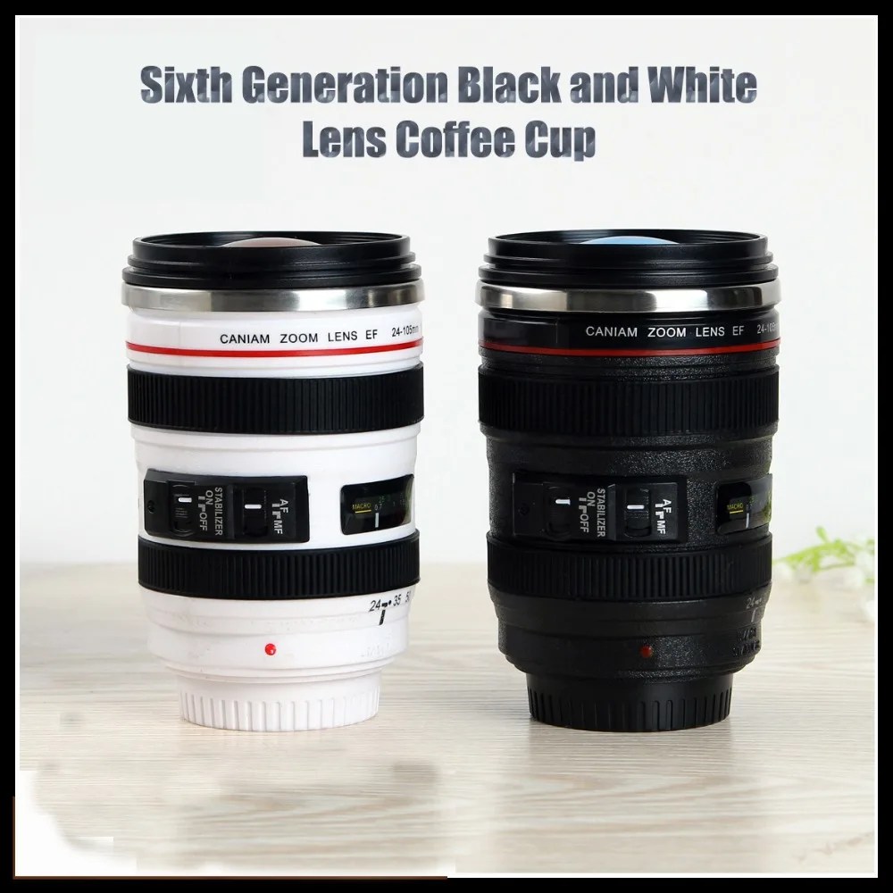 Camera SLR Lens Water Cup Sixth Generation Stainless Steel Inner Tank Insulation Creative Black and White | Дом и сад