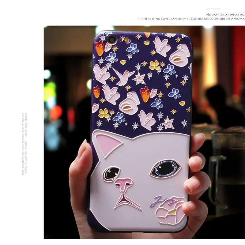 3D Three-Dimensional Relief For iphone 7 Case Hippo Elephant Cat Flower Pattern iPhone 6 6S 8 plus X Soft Silicone |