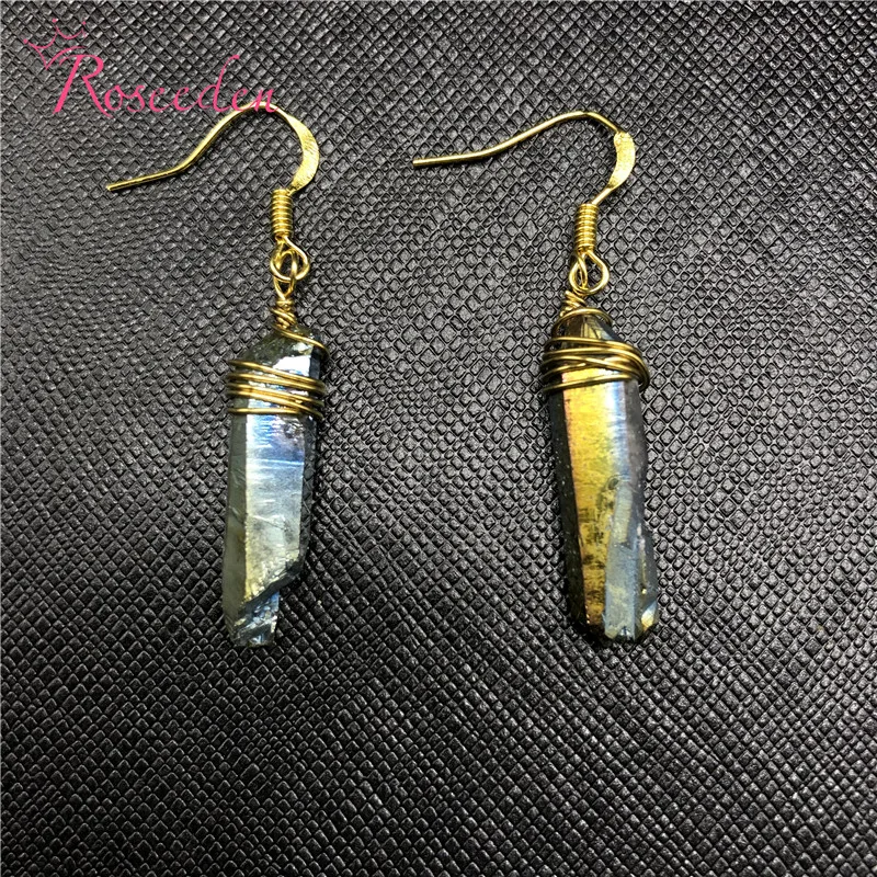 

Multicolor Trendy Natural Rock Crystal Shape Drop Earrings For Women Gold color Jewelry Handmade Wedding Party Earring RE3470
