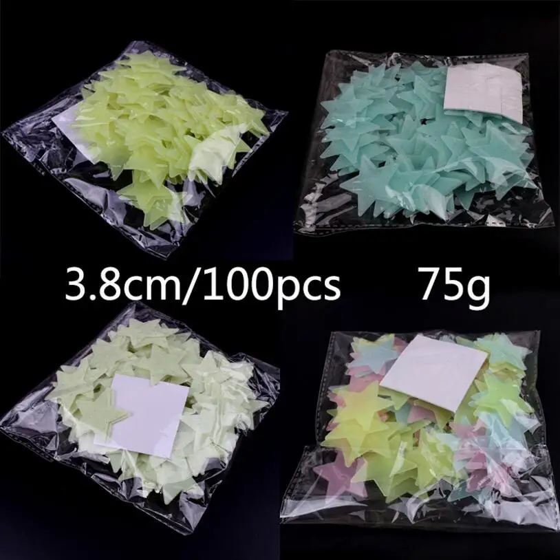 100 флюоресцентные 3d-звезды светящиеся звезды настенные наклейки ночник детская