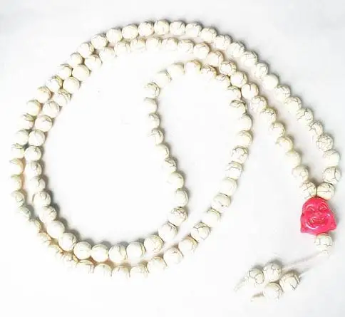 Тибет слоновой кости белый бирюзовый камень 10 мм 108 бусины розовый Счастливый