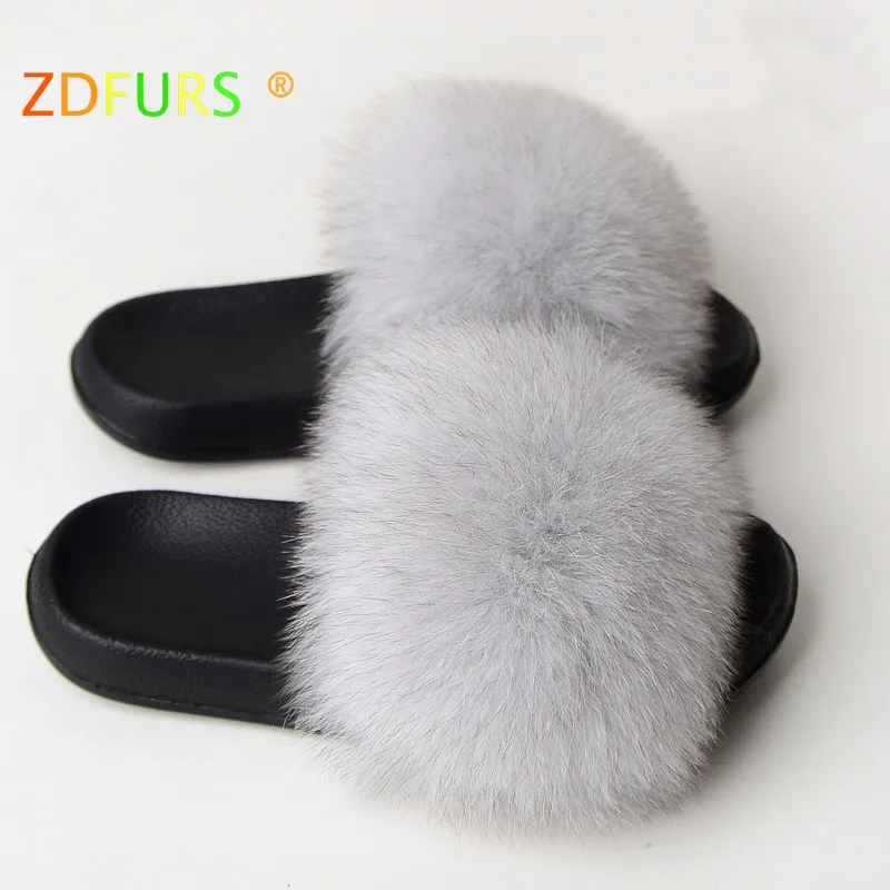 blue fox fur ZDFURS* ; Лидер продаж; летние шлепанцы из лисьего меха; модные шлепанцы из ЭВА с натуральным мехом; женская пляжная обувь; женские Вьетнамки; яркие цвета - Цвет: blue fox fur
